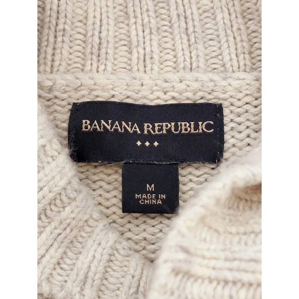 Banana Republic Mens Size M Wool Cotton Blend Beige Knit Collared Toggle Sweater